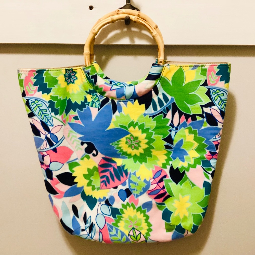 Vintage Talbots Floral Bamboo Top Handle Bag, Talbots Floral Bag, Summer Bag
